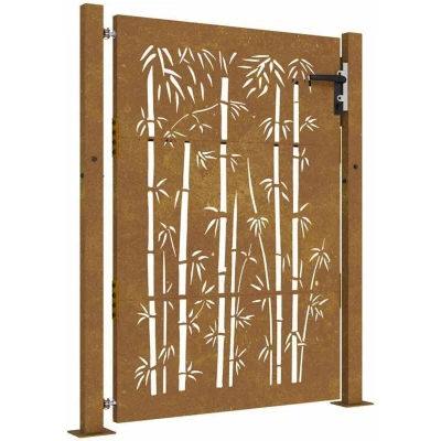 Image of vidaXL Garden Gate 105x155 cm Corten Steel Bamboo Design