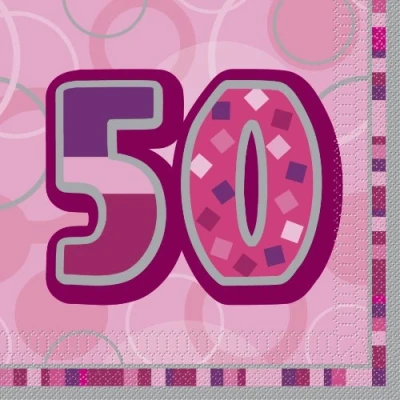 Image of Unique Party 28442 Glitz Pink 50th Birthday Paper Napkins, Pack of 16