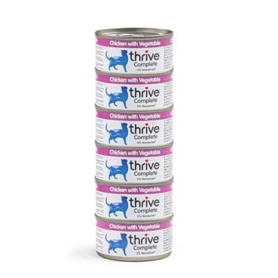 Image of Thrive Wet Cat Food Chicken with Vegetables Complete for Adult &amp; Senior Cats Nutritious Gourmet Quality Tins Hypoallergenic 75g 6pk.