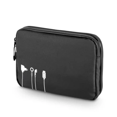Image of Troika Black Tech Pouch 2 BBL64/BK Cable Organizer for Electronic Accessories 3 compartments with Water Repellent Zippers 6 mesh Pockets Slip Pocket, Side Pocket Tarpaulin
