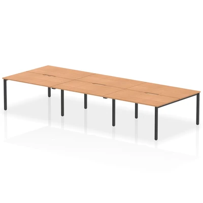 Image of Evolve Plus 1400mm B2B 6 Person Office Bench Desk Oak Top Black Frame