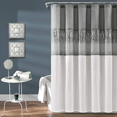 Image of Lush Decor Night Sky Shower Curtain, Polyester, Gray &amp; White, 72&quot; W x L (Pack of 1)