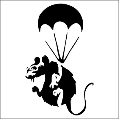 Image of uksellingsuppliers ® Mouse Hole SMALL BANKSY RAT PARATROOPER Skirting Board Wall Sticker Vinyl Decal 10cm x