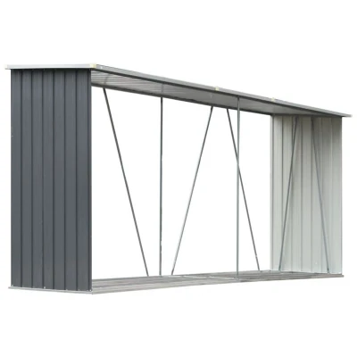 Image of vidaXL Garden Log Storage Shed Galvanised Steel 330x84x152 cm Grey