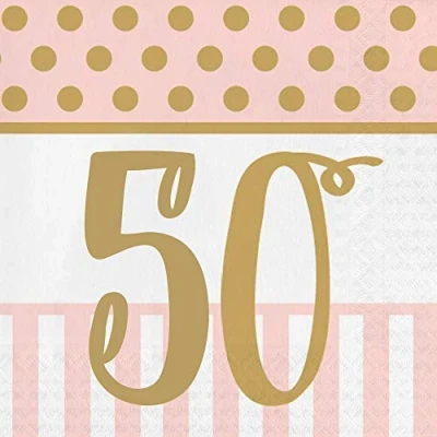 Image of Creative Party Age 50 Birthday 3 Ply Lunch Napkin, Pink Chic