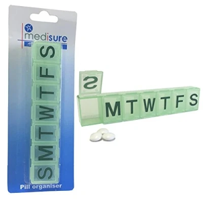 Image of Medisure 7 DAY GREEN REUSEABLE HANDY CONVENIENT SECURE LARGE LETTERS PILL TABLET BOX CASE HOLDER ORGANISER (MS05857)