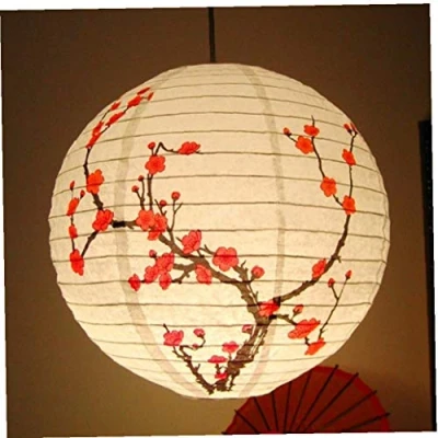 Image of Plum Blossom Round Paper Lantern Lamp Shade Chinese Oriental Style Light Restaurant Wedding Party Home Decor Gifts 35cm