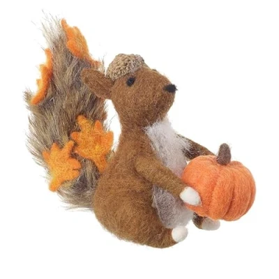 Image of Heaven Sends Sitting Squirrel with Pumpkin Decoration Brown/Orange 13cm x 8cm 10cm Autumn Themed Décor Perfect for Home Kitchen Living Room Tabletop