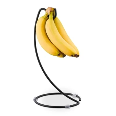 Image of Relaxdays Banana Stand, Fruit Holder, Hanger, Kitchen, Countertop, Metal, HxD: 33 x 17cm, Prevents Pressure Marks, Black, Iron, 17 cm