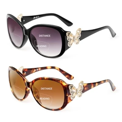 Image of JM 2 Pack Bifocal Reading Sunglasses for Women Fashion Oversized Square Sun Readers Outdoor Glasses UV400 Protection, Black &amp; Brown +3.5