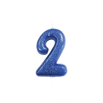 Image of Anniversary House Colourful Blue Glitter Candle, Number 2, 2nd Birthday Cake Topper, 7 Centimeters, AHC30/2