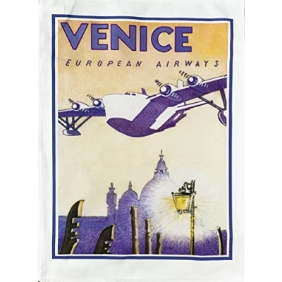 Image of Half a Donkey Venice Vintage Flight Large Cotton Tea Towel