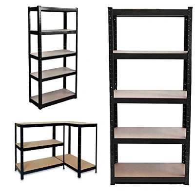 Image of 5 Tier Boltless Garage Shelving Units: 180x 90 x 40 cm, Heavy Duty Racking Storage Shelves, 175KG Per Layer, 875KG Capacity, For Shed, Warehouses, Kitchen, Office, Black, UK Store