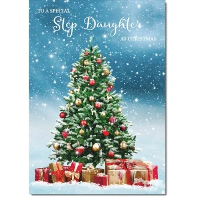 Image of doodlecards Stepdaughter Christmas Card Tree and Parcels Medium Size for with Plain Envelope