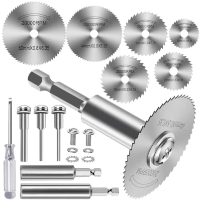 Image of FOTYBEI Rotary Drill Saw Blade, 6pcs HSS Circular Blades Cutting Discs, 1pc 1/4&quot; Hex Short Shank, Long Round 2pc 1/8&quot; for Wood Plastic Soft Metal