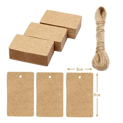 Image of Box.it.pack.it Kraft Paper Gift Tags, Brown, Rectangular 5x3 cm, 100 Pack with String, 5 x 3 cm