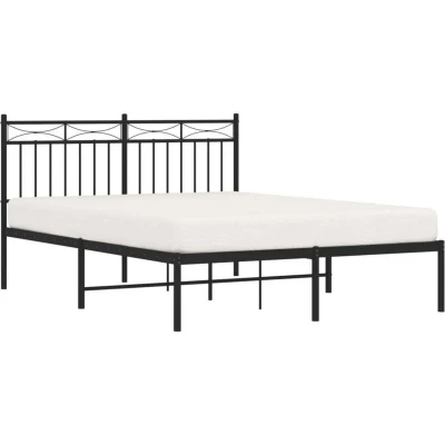 Image of vidaXL Metal Bed Frame without Mattress with Headboard Black 140x190cm