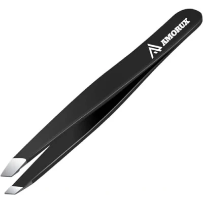 Image of Tweezers Professional Slanted Tweezer for Facial Hair Women &amp; Men Stainless Steel Precision Ingrown (Black) (4pcs Set)