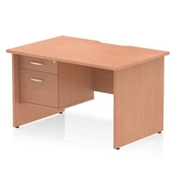 Image of Impulse 1200 x 800mm Scalloped Edge Straight Office Desk Beech Top Panel End Leg Workstation 1 2 Drawer Fixed Pedestal