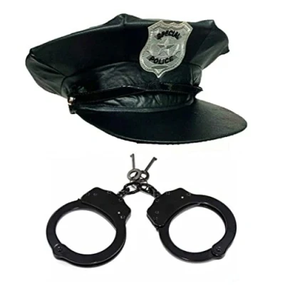 Image of Police &amp; Black Handcuffs Fancy Dress Costume Cops Robbers Roleplay