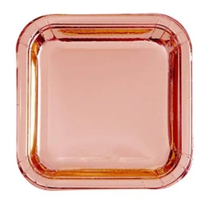 Image of Unique UK 53454 Rose Gold Square Dessert Plates 7&quot; Foil Board 8 Pcs