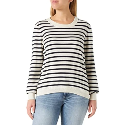 Image of PART TWO Women&#039;s GertiePW PU Relaxed fit Long Sleeve Pullover, Stripe, Navy, S