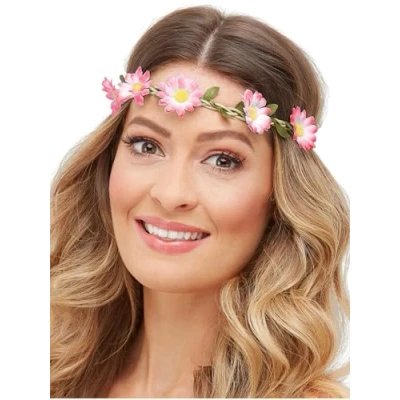 Image of Smiffys Hawaiian/Hippie Daisy Chain Headband, Assorted Pack of 3, Hawaiian Luau Fancy Dress, Dress Up Accessories