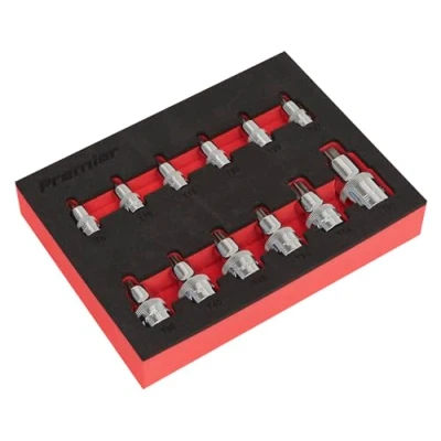 Image of Sealey Premier TRX Star* Socket Bit Set 12pc Stubby 1/4&quot;, 3/8&quot; &amp; 1/2&quot;Sq Drive