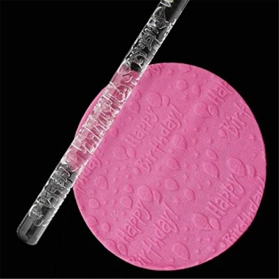 Image of Transparent Acrylic Embossing Fondant Rolling Pin, Dought Sugar Embossed Roller, Biscuit Pastry Cake Decorating Moulds Baking Mold CookingTools