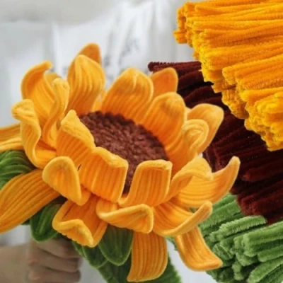 Image of 300 PCS Thick Pipe Cleaners Craft Supplies Yellow,Green,Brown Color Sunflower Chenille Stems for Art and Projects Creative DIY Decorations (Sunflower color)