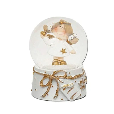 Image of Dekohelden24 501423 Mini Snow Globe with Angel Design White/Golden Base Dimensions L/W/H: 4.5 x 6.5 cm Ball Diameter