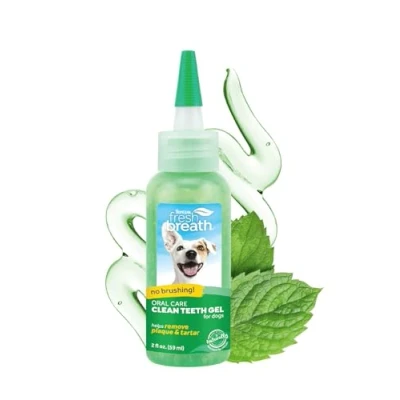 Image of TropiClean Fresh Breath Dog Teeth Cleaning Gel No Brushing Dental Care Freshener Oral Complete Solution Helps Remove Plaque &amp; Tartar, Original, 59ml