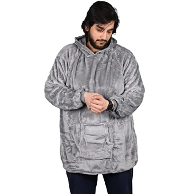 Image of True Face Blanket Hoodie Unisex Oversized Ultra Plush Soft Giant Ladies Sherpa Hooded Long Sweatshirt Grey Thin One Size