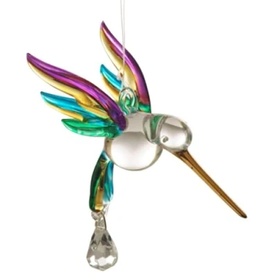 Image of Handmade Fantasy Glass Hummingbird Suncatcher Gift Tropical