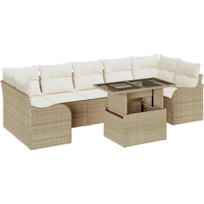 Image of vidaXL 8 Piece Garden Sofa Set with Cushions Beige Poly Rattan