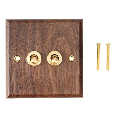 Image of Jaopary Retro American Industrial Style Light Switch Socket, Solid Wood Brass Toggle Plate, Antique Home Stay Switch(2)