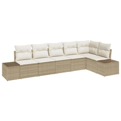 Image of vidaXL 6 Piece Garden Sofa Set with Cushions Beige Poly Rattan