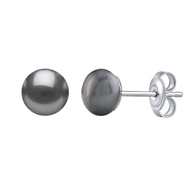 Image of SILVEGO Women 925 Sterling Silver Earrings with Black Natural Pearl 6 mm Stud Color Tahiti