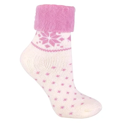 Image of Sock Snob Ladies Wool Bed Socks with Fairisle Design Thermal Lounge for Winter Used Boots, Sleep, Outdoors or as a Gift Xmas Christmas Designs (4 8, Cream)