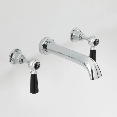 Image of Milano Elizabeth Traditional Wall Mounted 3 Tap Hole Basin Mixer with Lever Handles Chrome and Black