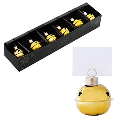 Image of Christmas Set 6 Metal Bauble Table Place Card Holder Gold Jingle Bell Free Cards 9833