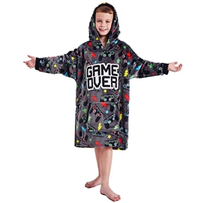 Image of Kids Essentials Boys Girls Gamer Gaming Oversized Fleece Hoodie Hoody Sweatshirt (Game Over, One Size)