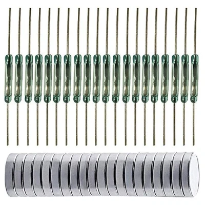 Image of Gebildet 20pcs Glass Reed Switch Contact,Magnet Near Connect Circuit, Magnet Away Break Circuit,Magnetic Induction (2mmx14mm) With Multi Use Magnetic Sheet