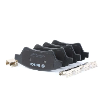 Image of 410601241R, 410608713R, 41061241R, 7701206044, 770120672 Brake pad set BOSCH 0 986 424 785 Low Metallic with anti squeak plate, mounting manual