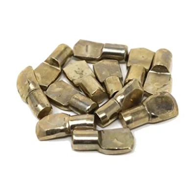 Image of fiXte Plug in Shelf Support Pins Steel Spoon Shaped Pegs 7mm Shelving Cabinet Furniture Electroplated Brass Finish (Pack of 12)