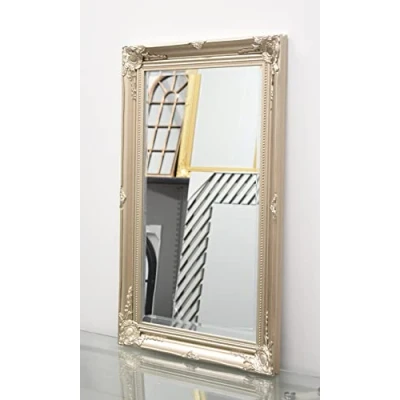 Image of LARGE SILVER ORNATE WALL MIRROR RUSTIC FRENCH HALLWAY BATHROOM WOODEN FLOWERY DESIGN (104 * 74CM)