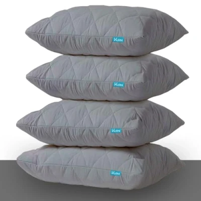 Image of Pillow Protectors 4 Pack Cover Grey, Anti Allergy Zipped Pillows Protector, Machine Washable Quilted Case, Soft &amp; Breathable 50 x 75cm