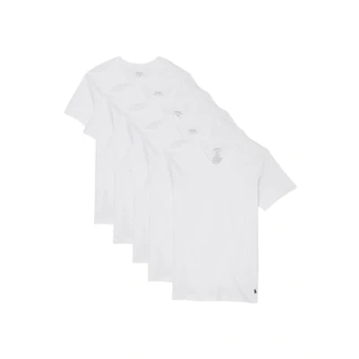 Image of POLO RALPH LAUREN Classic Fit Wicking V Neck 5 Pack Undershirts, White/Cruise Navy, S