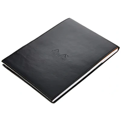 Image of RHODIA 218169C Case Clipboard + Stapled Notepad No. 16 Black A5 Lined 80 Detachable Sheets White Clairefontaine Paper g/m Pencil Holder Faux Leather, 155 x 223 mm