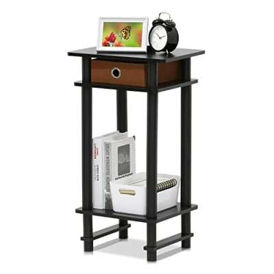 Image of Furinno Turn N Tube Tall End Table, Side Table with Bin, Espresso/Brown